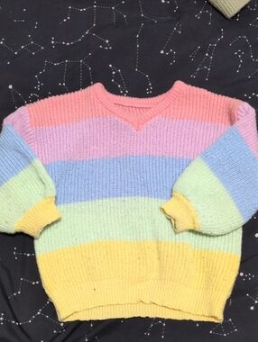 Pastel Rainbow Stripe V-Neck Toddler Sweater